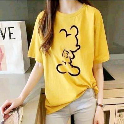 SAHAL FASHION Printed Women Round Neck Yellow T-Shirt