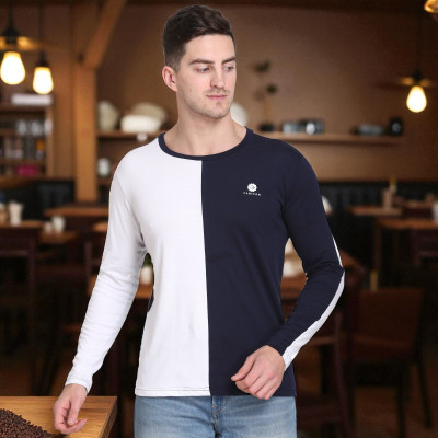 FARICON Solid Men Round Neck White, Blue T-Shirt