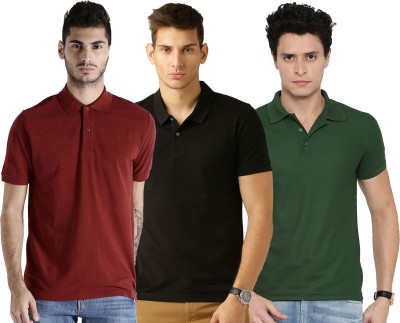 Galatea Solid Men Polo Neck Green, Maroon, Black T-Shirt