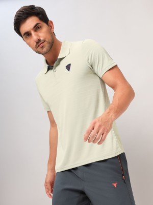 TECHNOSPORT Solid Men Polo Neck Beige T-Shirt