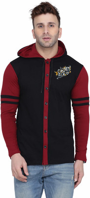 Money Leaf Graphic Print Men Hooded Neck Black, Maroon T-Shirt