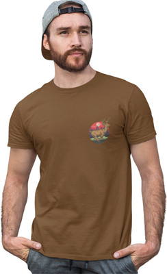 J&D brand Printed Men Cowl Neck Brown T-Shirt