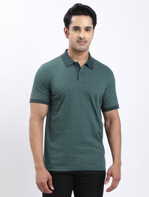INDIAN TERRAIN Printed Men Polo Neck Dark Green T-Shirt