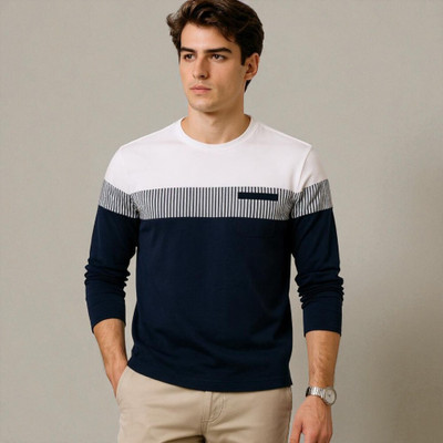 Autna Printed Men Round Neck Navy Blue T-Shirt