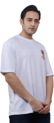 WILD ELEPHANT Printed, Typography Men Round Neck White T-Shirt