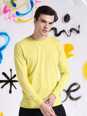 The Indian Garage Co. Solid Men Round Neck Yellow T-Shirt