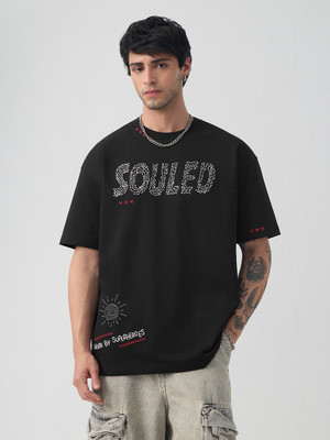 The Souled Store Embroidered Men Round Neck Black T-Shirt