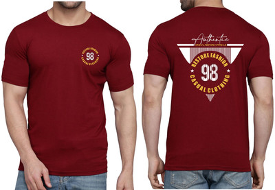 WOOSTRO Printed Men Round Neck Maroon T-Shirt