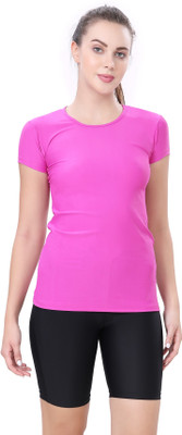 Lactra Self Design Women Round Neck Pink T-Shirt