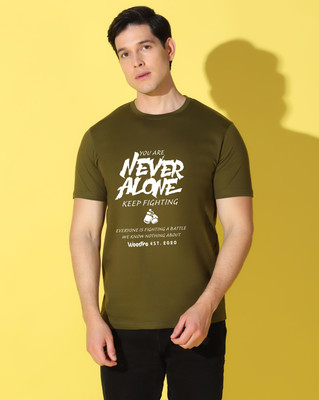 WOOSTRO Printed Men Round Neck Dark Green T-Shirt