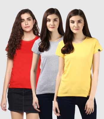 Young trendz Solid Women Round Neck Red, Grey, Yellow T-Shirt