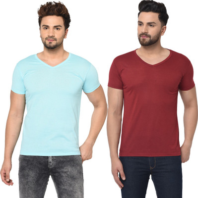 Tresna Trendy Solid Men V Neck Multicolor T-Shirt
