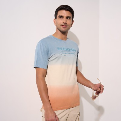 7 Alt by Pantaloons Solid Men Round Neck Beige T-Shirt