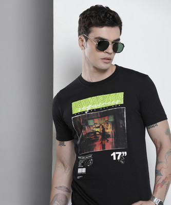 The Indian Garage Co. Printed, Typography Men Round Neck Black T-Shirt