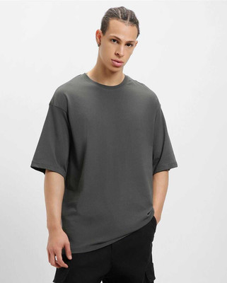 Ruggstar Solid Men Round Neck Grey T-Shirt