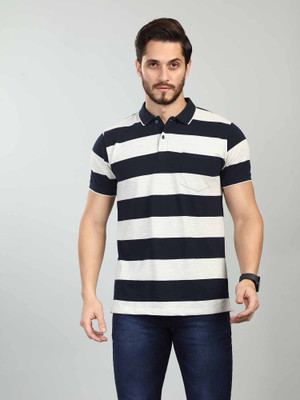 BE POSITIVE Self Design Men Polo Neck Dark Blue T-Shirt