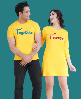 COUPLESTUFF.IN Printed Couple Round Neck Multicolor T-Shirt