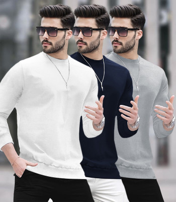BLIVE Solid Men Round Neck Multicolor T-Shirt