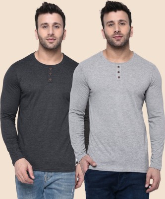 London Hills Self Design Men Round Neck Grey T-Shirt