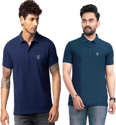 ELEGORY Solid Men Polo Neck Blue, Dark Blue T-Shirt