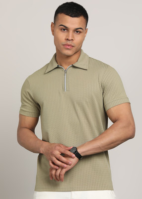 INKKR Solid Men Polo Neck Light Green T-Shirt