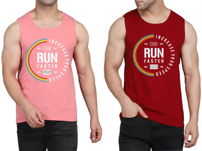 WOOSTRO Graphic Print Men Scoop Neck Pink, Maroon T-Shirt