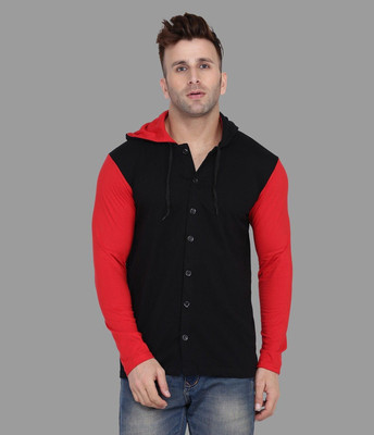 tfurnish Solid Men Hooded Neck Red, Black T-Shirt