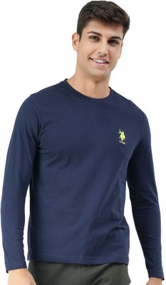 U.S. POLO ASSN. Solid Men Round Neck Light Blue T-Shirt