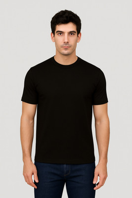 Vivaan Fab Solid Men Round Neck Black T-Shirt