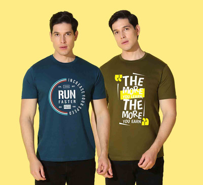 WOOSTRO Printed Men Round Neck Blue, Green T-Shirt
