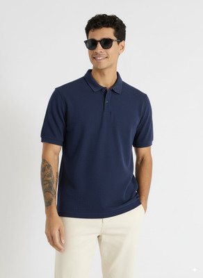 UNSTD Self Design Men Polo Neck Blue T-Shirt