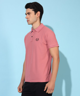 Christy World Solid Men Polo Neck Pink T-Shirt