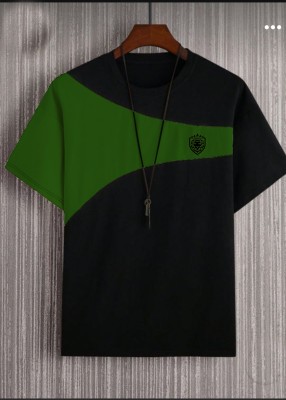 NaRniaCollection Colorblock Men Round Neck Light Green T-Shirt