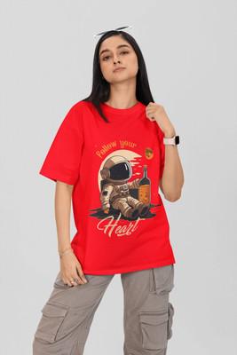Stylewill Graphic Print Women Round Neck Red T-Shirt