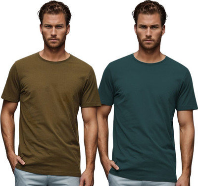 BlueFicus Solid Men Round Neck Green, Dark Green T-Shirt