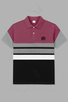 LIMDILEVEN Colorblock Men Polo Neck Maroon T-Shirt
