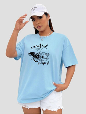 FLUFFYY ENTERPRISE Self Design Women Round Neck Blue T-Shirt