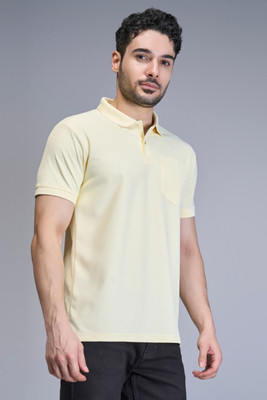 Maxzone Solid Men Polo Neck Yellow T-Shirt