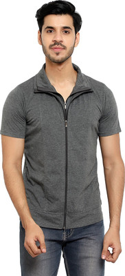 Tresna Trending Solid Men Polo Neck Grey T-Shirt