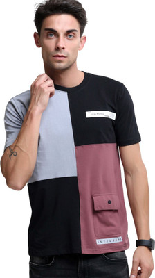 Estilocus Colorblock Men Round Neck Black T-Shirt