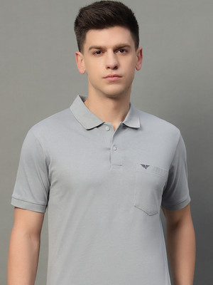 XYRIS Solid Men Polo Neck Grey T-Shirt
