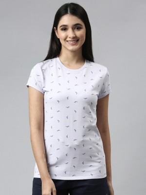 Enamor Printed Women Round Neck White T-Shirt