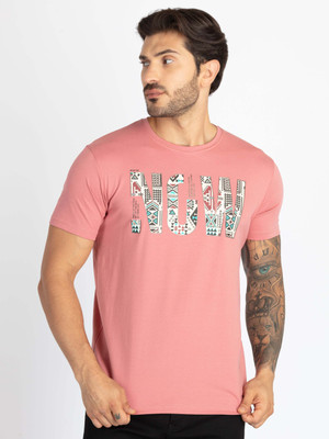 Status Quo Printed, Typography Men Round Neck Pink T-Shirt