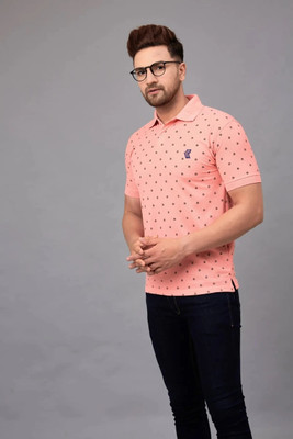 VIshalknitwears Printed Men Polo Neck Pink T-Shirt
