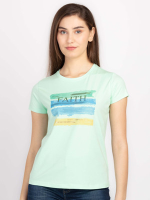 Status Quo Typography Women Round Neck Green T-Shirt