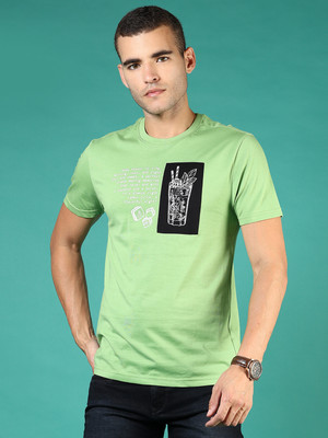 V-MART Printed Men Round Neck Green T-Shirt
