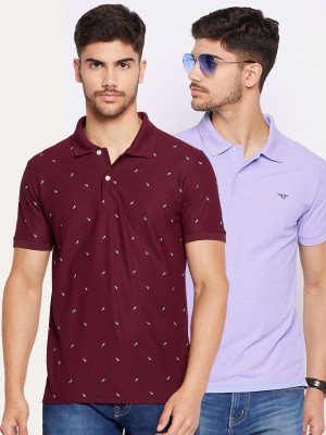 RISS Printed Men Polo Neck Maroon T-Shirt