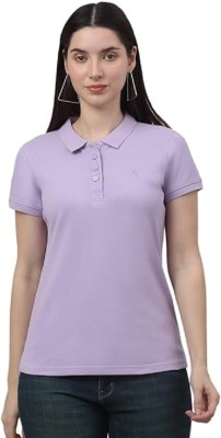 newkumar Solid Women Polo Neck Purple T-Shirt