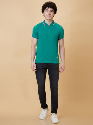 BEING HUMAN Solid Men Polo Neck Green T-Shirt