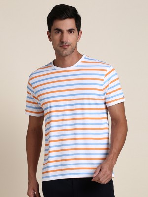 Dennis Lingo Striped Men Round Neck White T-Shirt